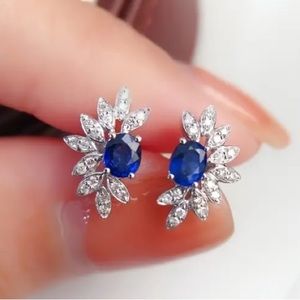 Diamond & Blue Sapphire Silver Toned Stud Earrings